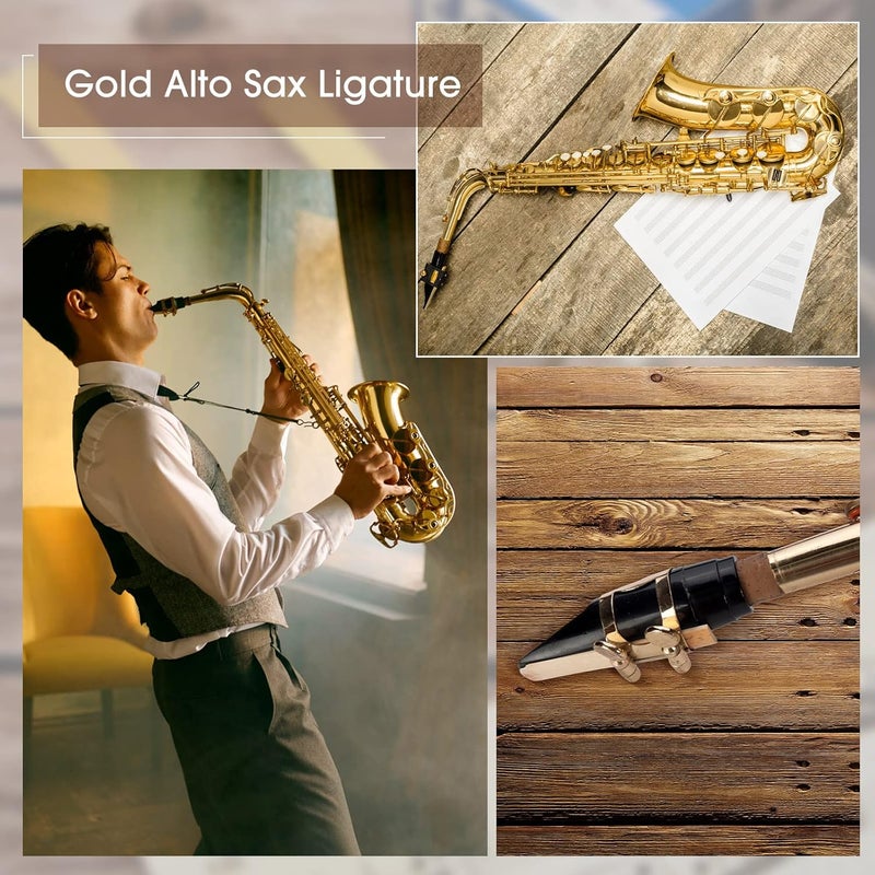 Fiada 4 Pcs Alto Sax Ligature Alto Saxophone Ligature Gold Alto Saxophone Mouthpiece Ligature with Adjustable Screws Saxophone Ligature Fastener for Sax Mouthpiece Instrument - Image 4
